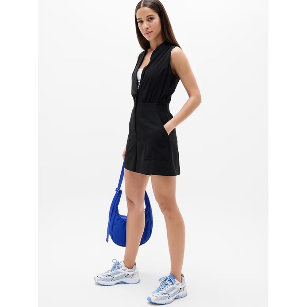 Athleta Womens Black Sleeveless Quarter Zip Active Romper Size 4 Collared Pocket